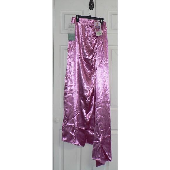 Johnny Wujek Women's Satin Slit Long Skirt with Sash in Prism Pink Small $109 - Picture 2 of 4